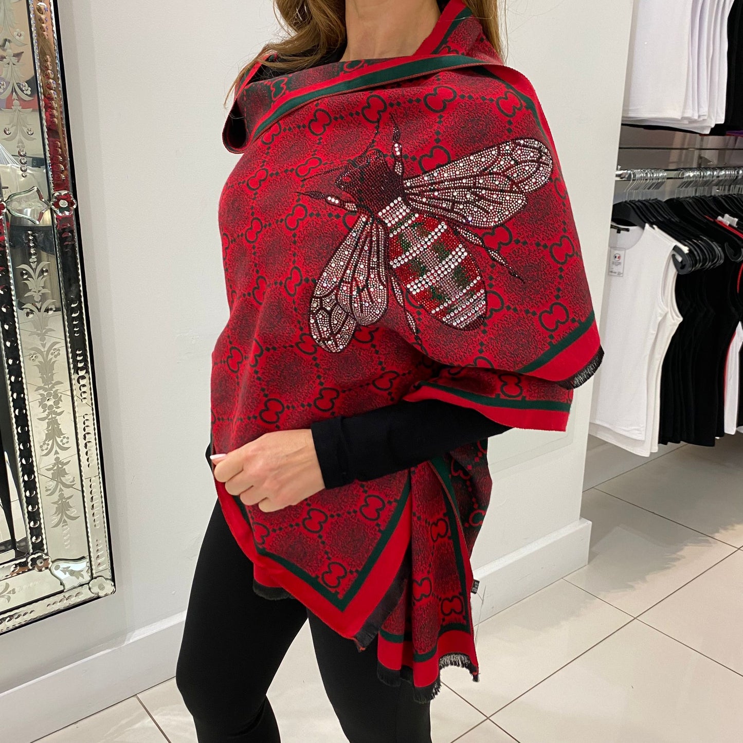 Red Bee Reversible Embellished Scarf