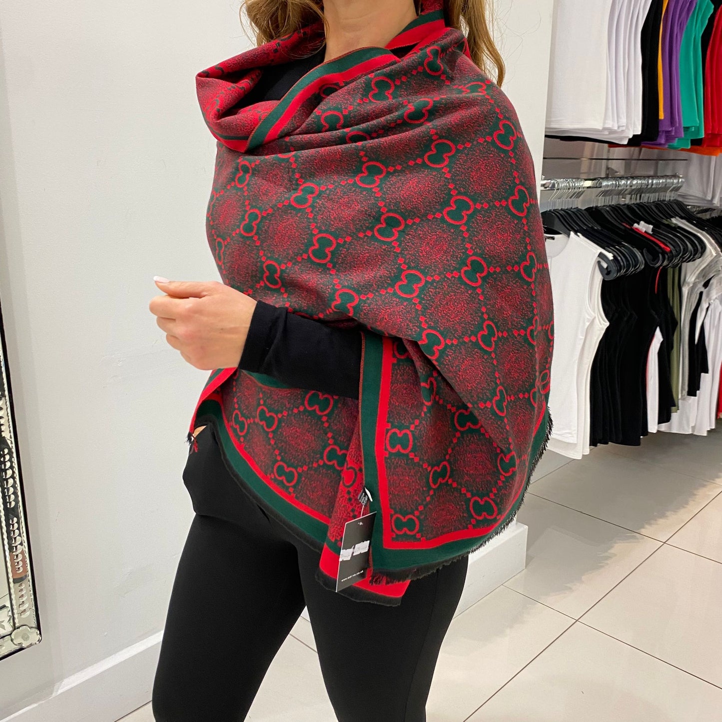 Red Bee Reversible Embellished Scarf