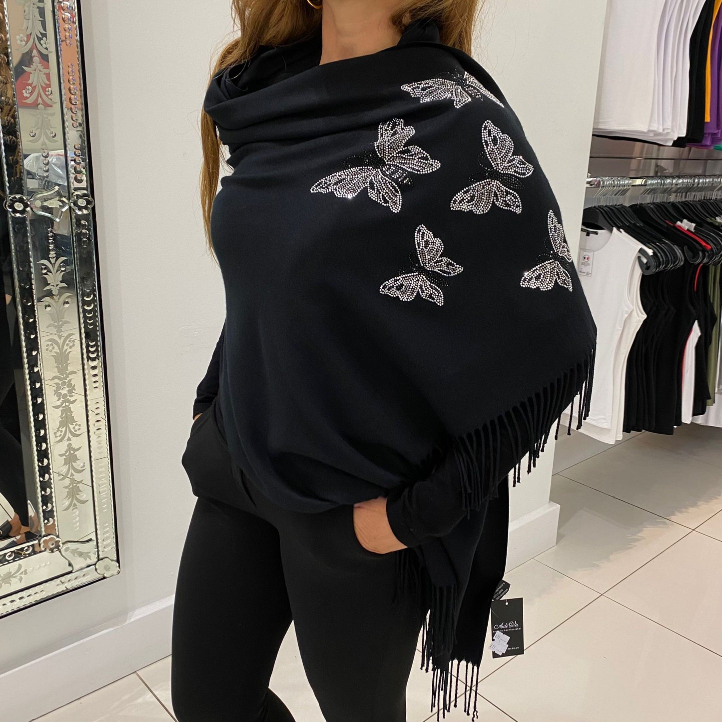 Black Butterfly Embellished Scarf
