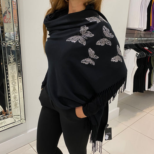 Black Butterfly Embellished Scarf