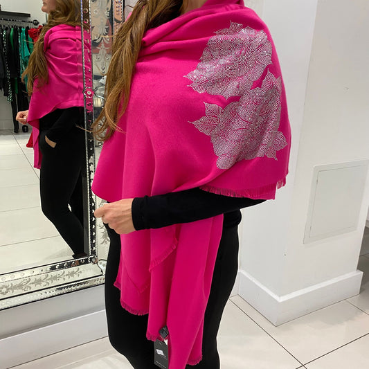 Pink Camellia Embellished Scarf