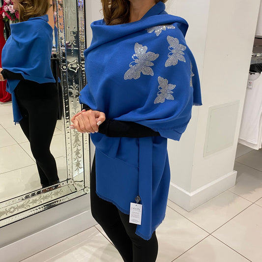 Blue Butterfly Embellished Scarf