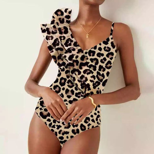 Leopard Print Frill One Piece