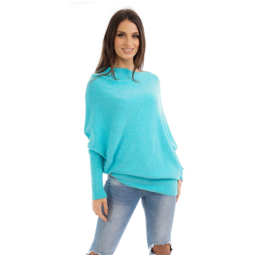 Asymmetric Draped Jumper Turquoise