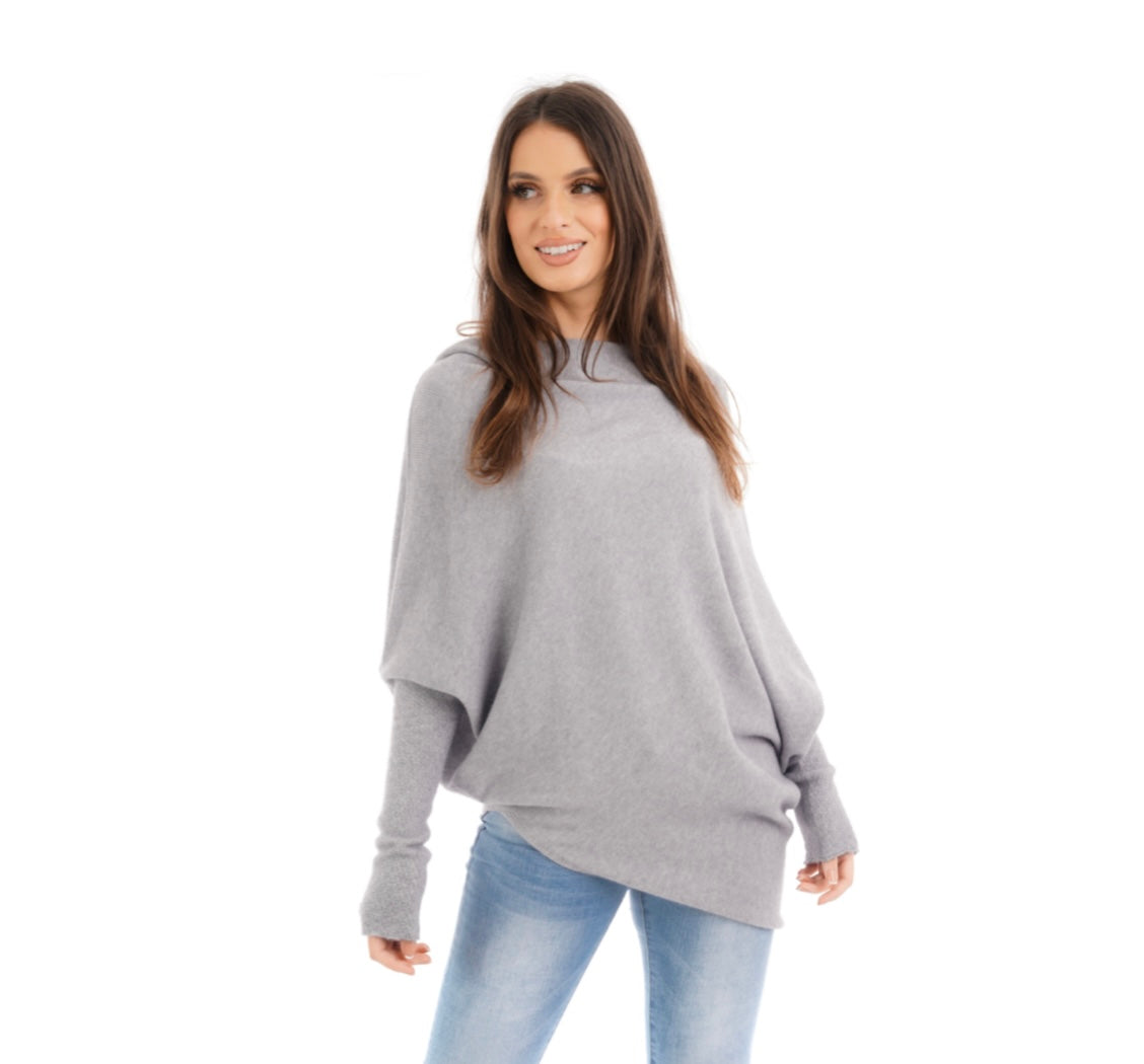 Asymmetric Draped Jumper Light Grey