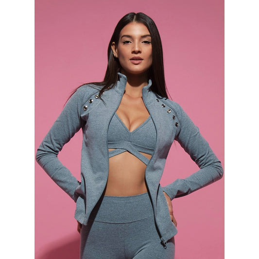 Smooth Grey Eyelet Track Sports Jacket