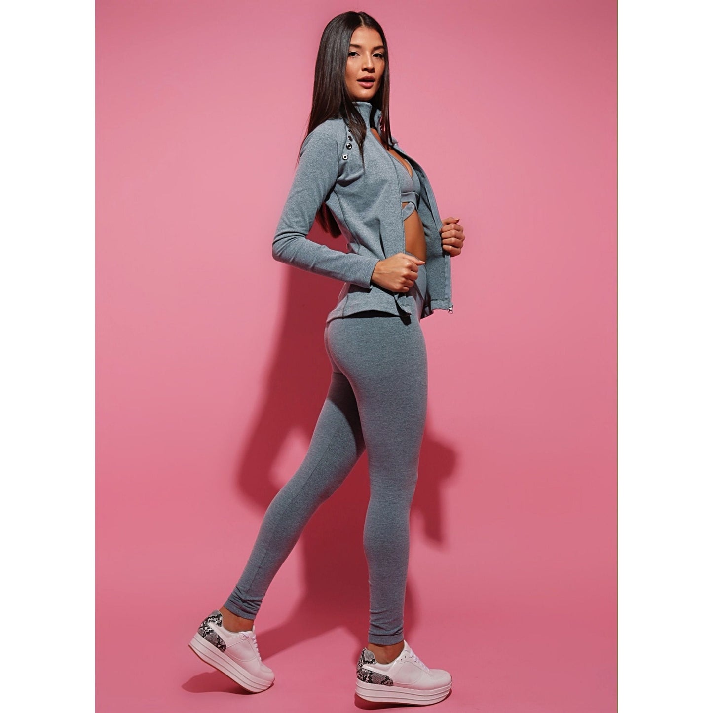 Smooth Grey Eyelet Track Sports Jacket