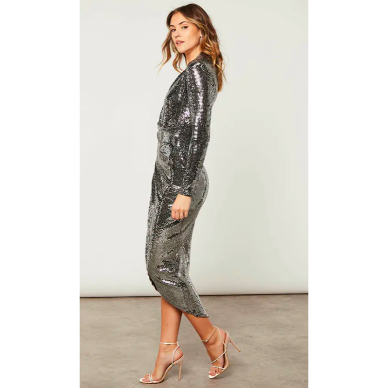 Silver Sequin Wrap Dress