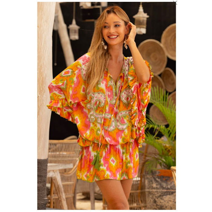 Miss June Kaftan Mavis Dress in Pink