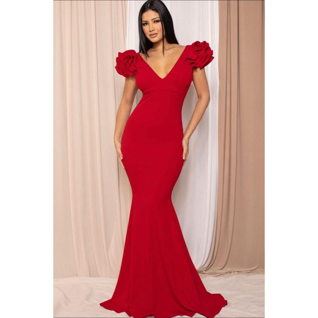 Red Stretch Crepe Dress