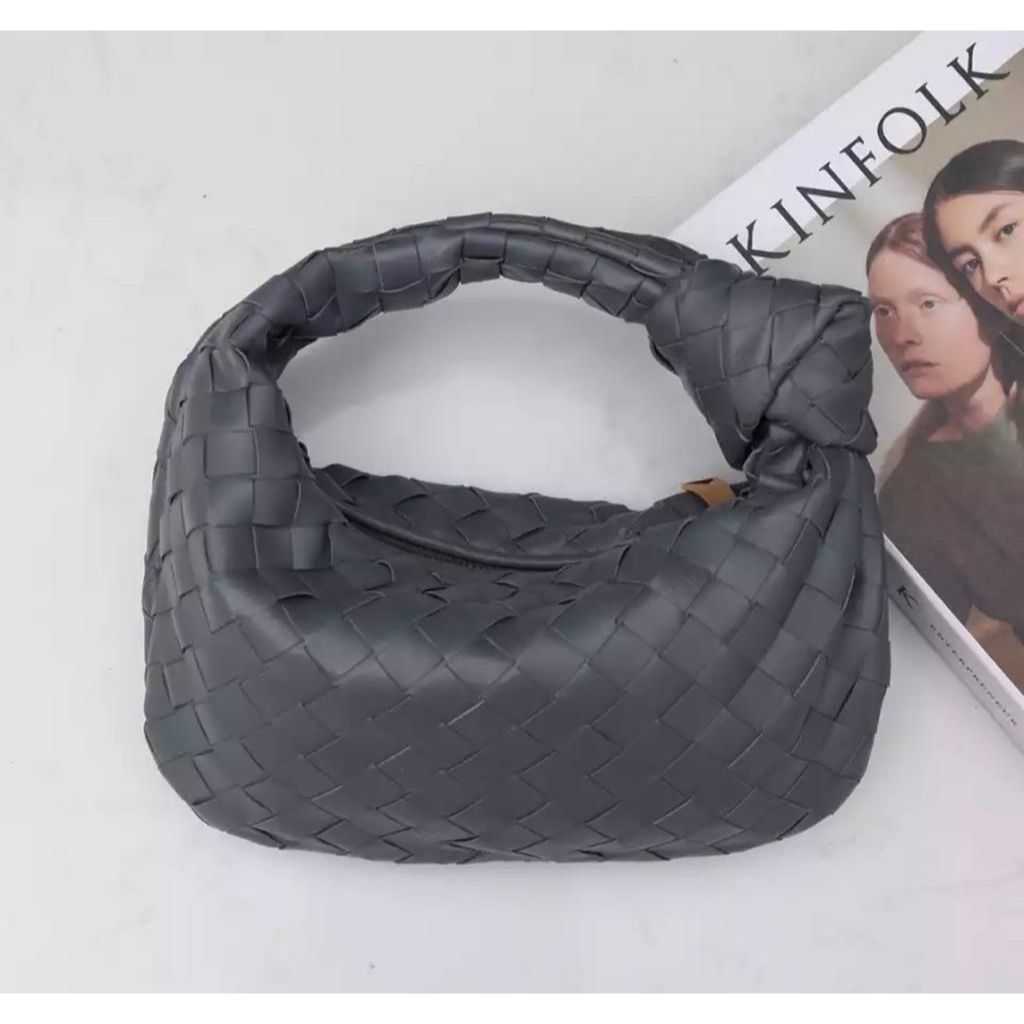 Grey Weaved Knot Pouch Bag