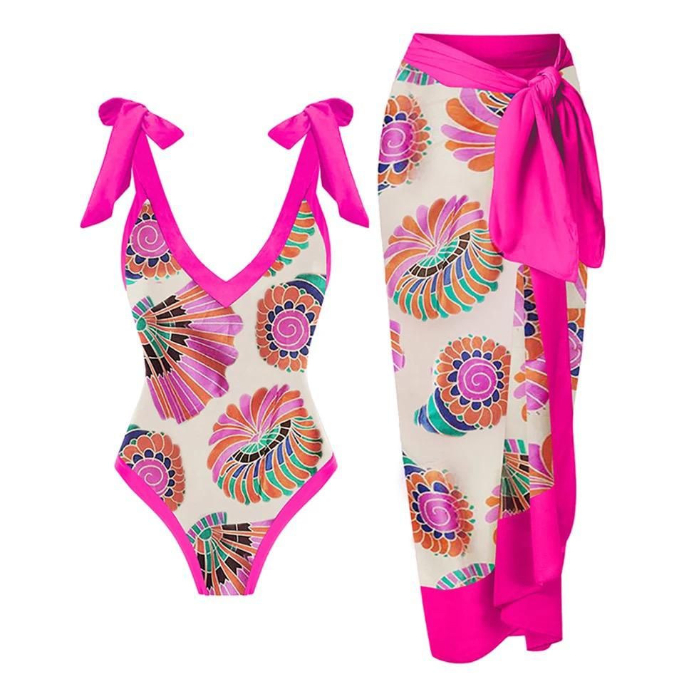 Pink & Orange One Piece and Cover Up Set