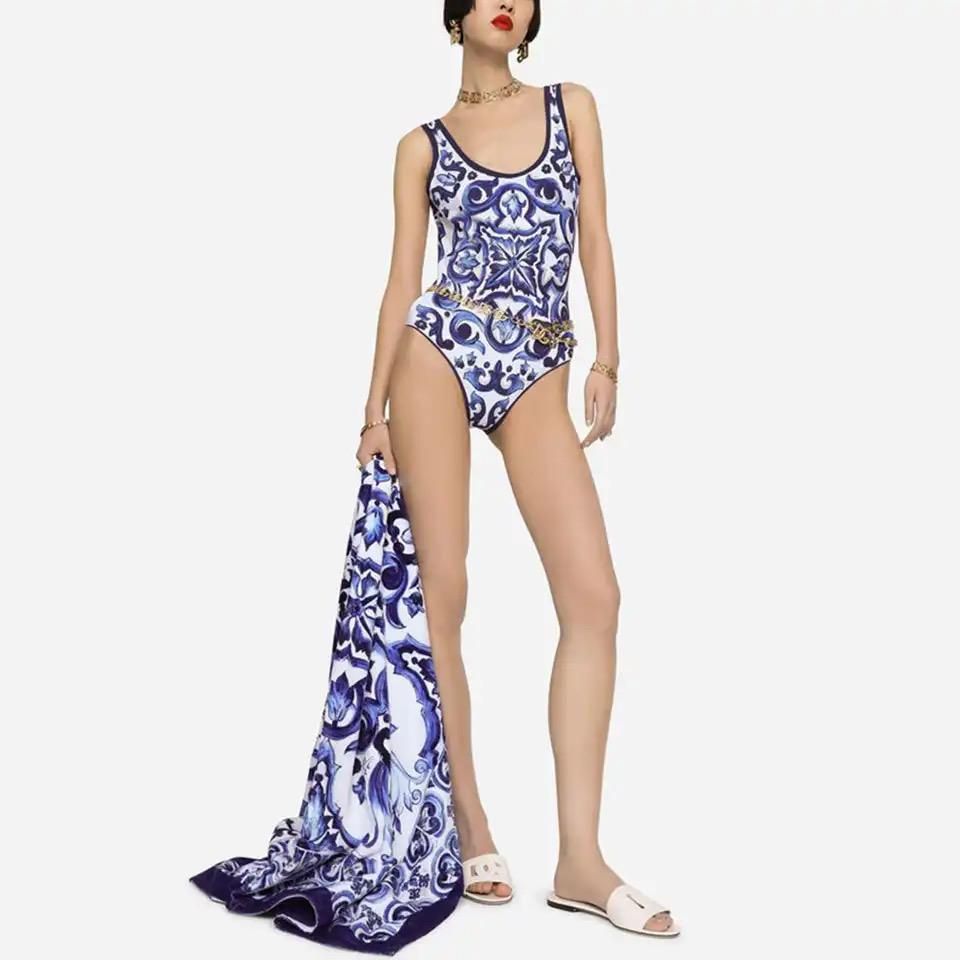 Chine Blue One Piece and Cover Up Set