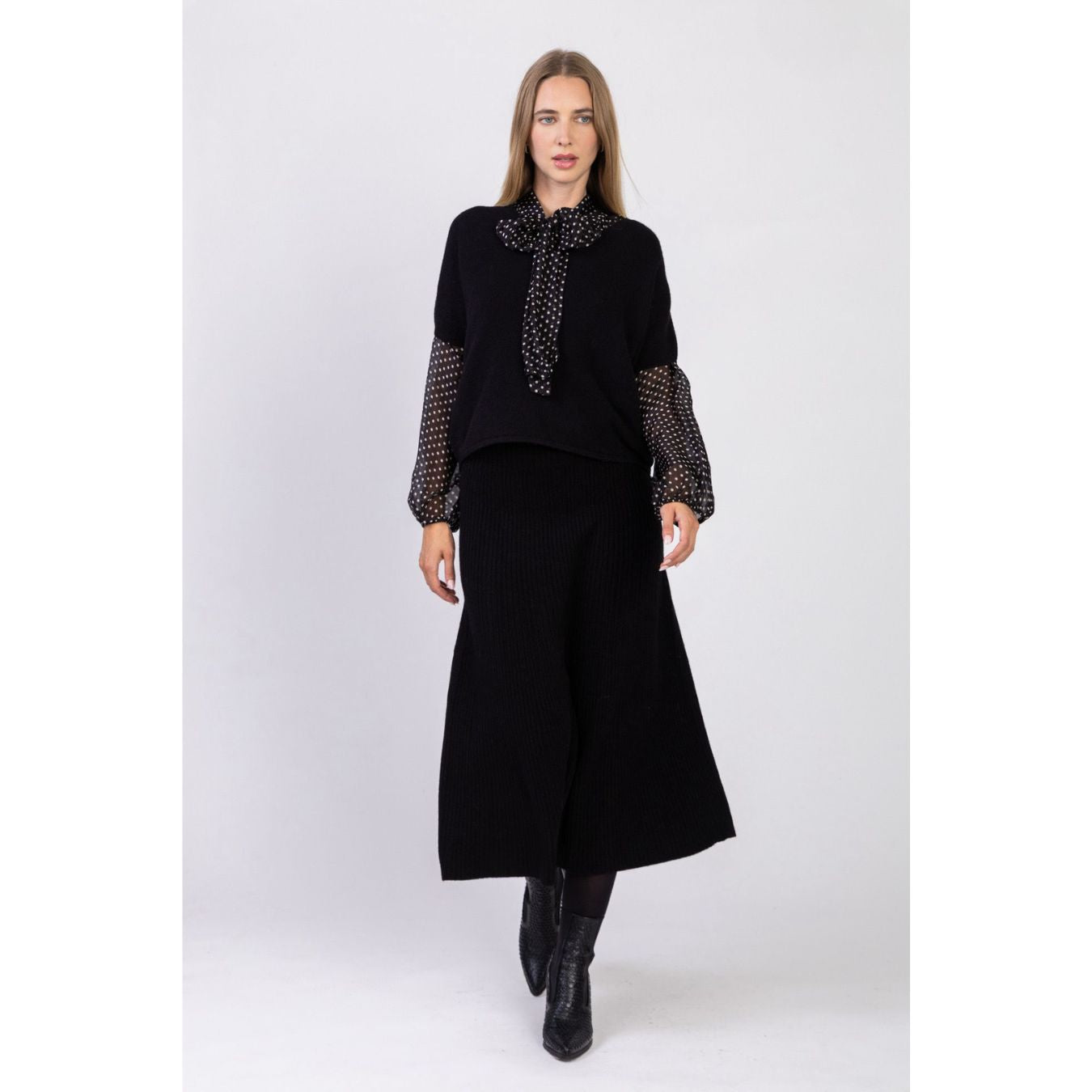 Black Knitted Midi Skirt