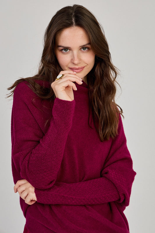 Asymmetric Draped Jumper in Burgundy