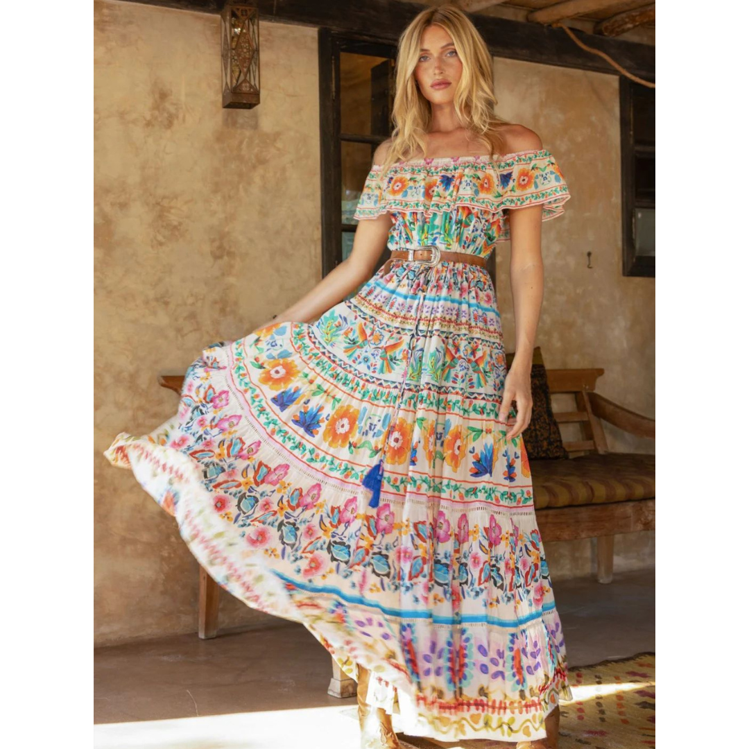 Miss June Off Shoulder Maxi Print Dress Yalla