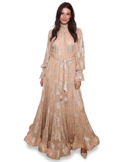 Gold Nude Foil Evening Gown