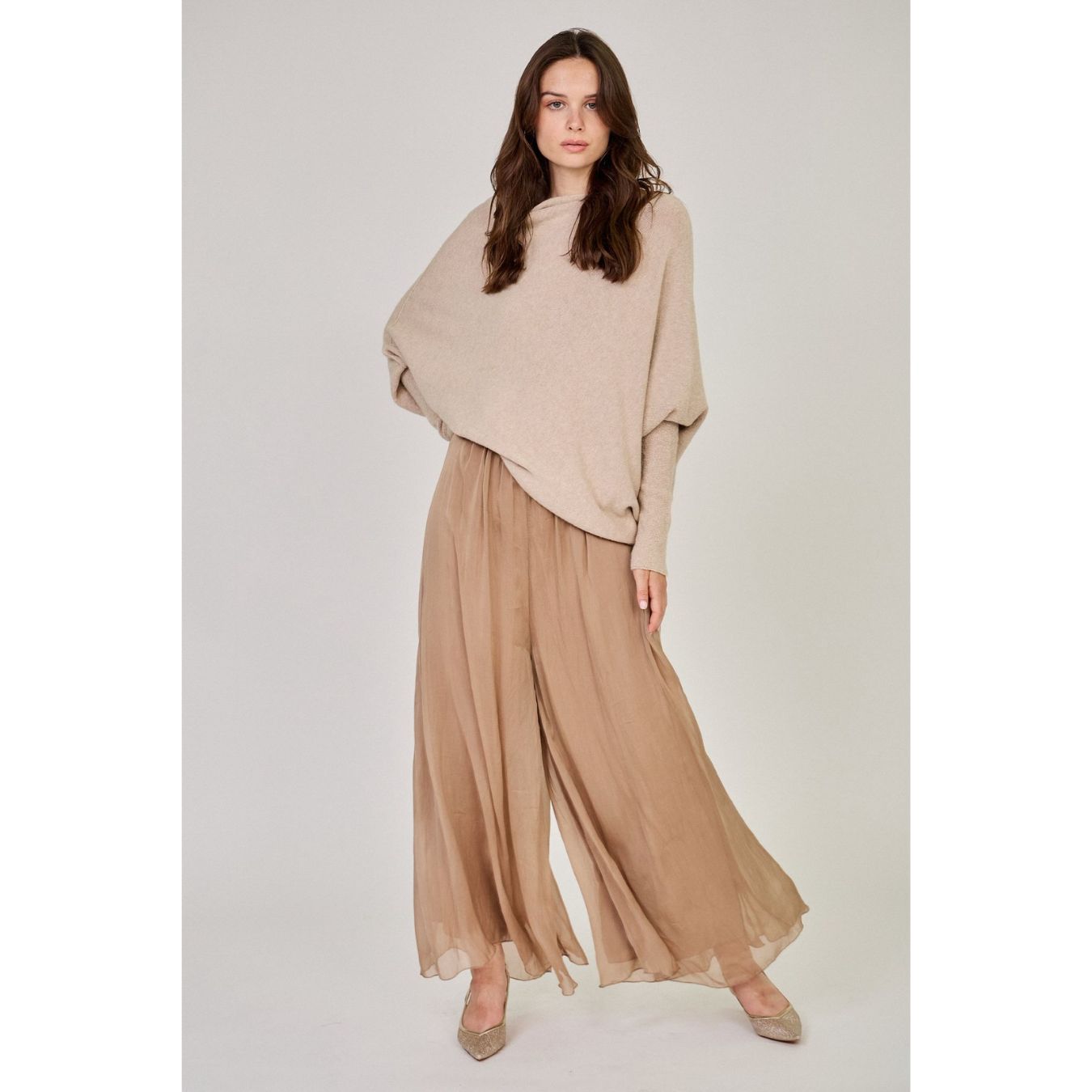 Asymmetrical Draped Jumper in Oatmeal