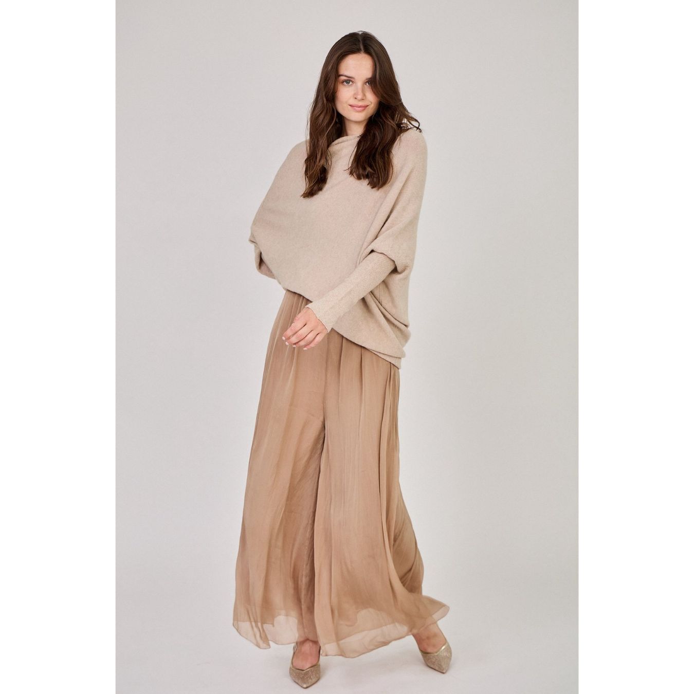 Asymmetrical Draped Jumper in Oatmeal