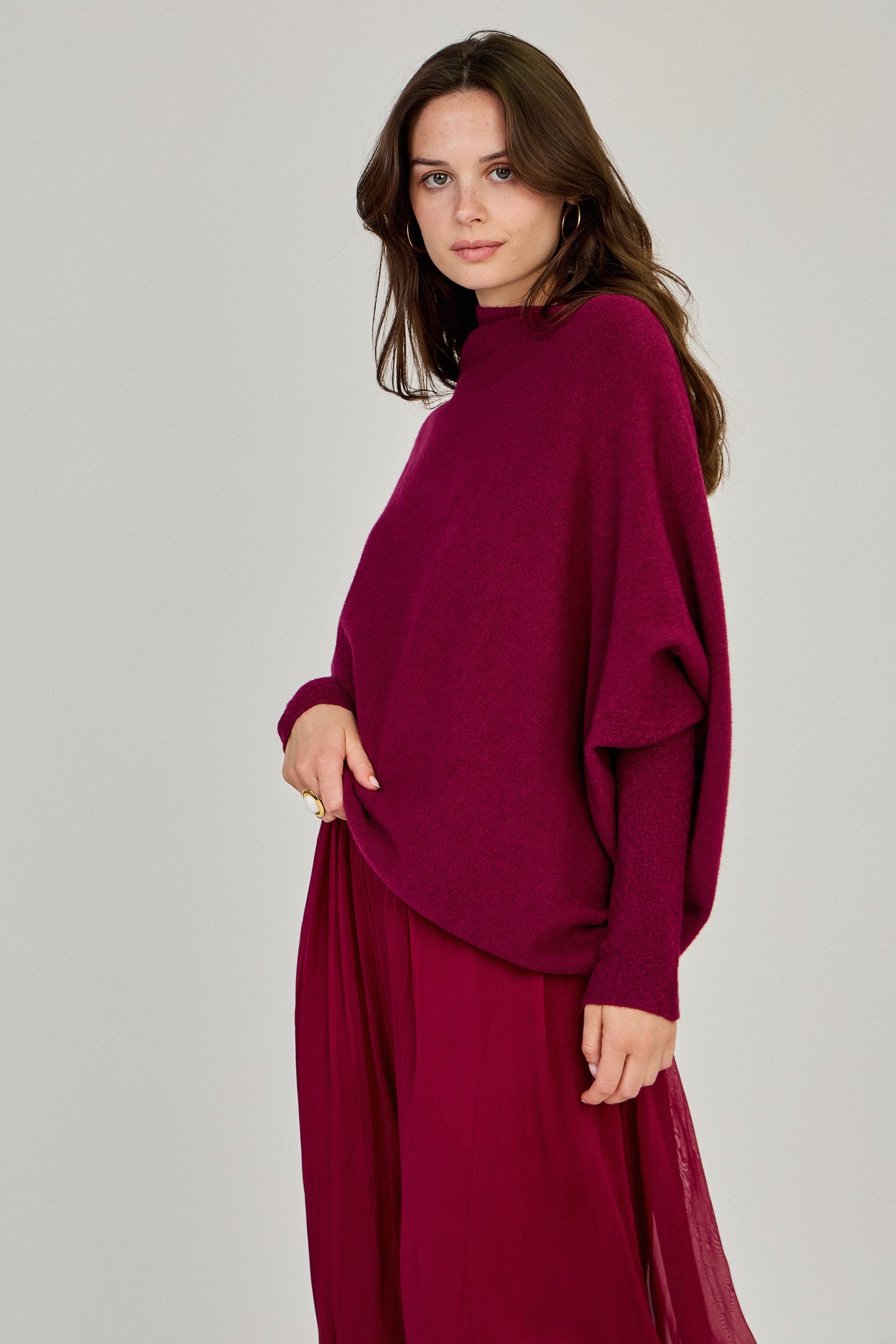 Asymmetric Draped Jumper in Burgundy