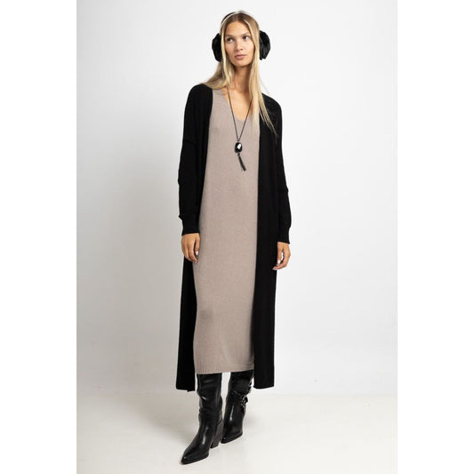 Yasmin Open Long Cardigan Black with Side Split