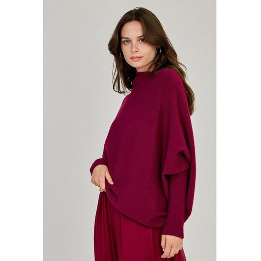 Asymmetric Draped Jumper in Burgundy