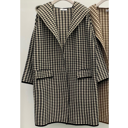 Dogtooth Black& Cream Jacket with a Hood