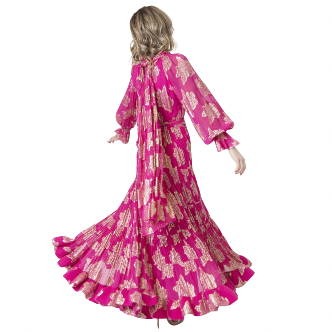 Fuchsia Pink Gold Foil   Evening Gown