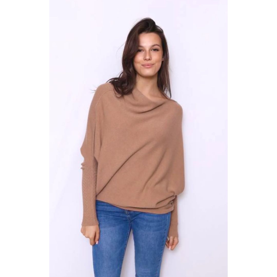 Asymmetric Draped Jumper in Camel
