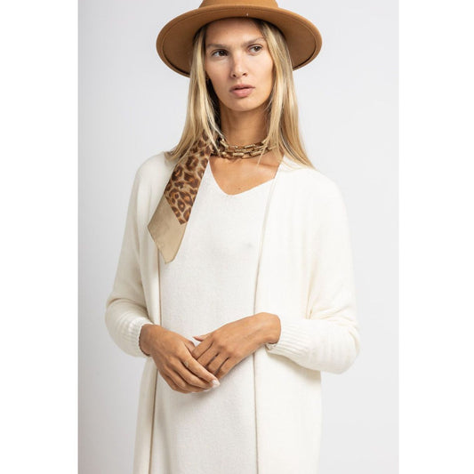Yasmin Open Long Cardigan Cream with Side Splits