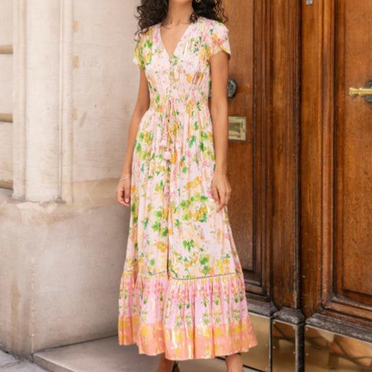 Peach Garden Golden Pattern Dress