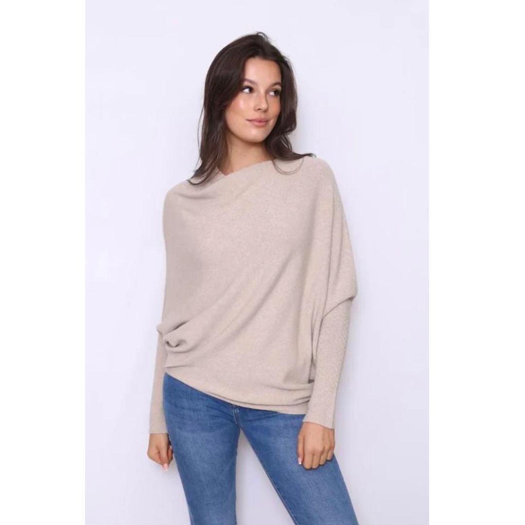 Asymmetric Draped Jumper in Oatmeal
