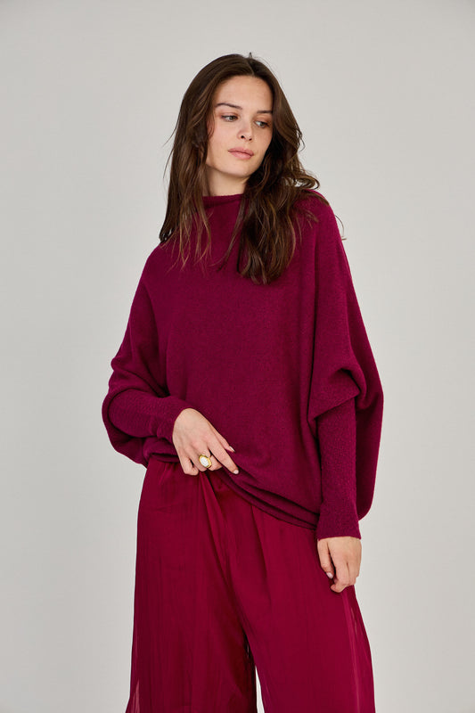 Asymmetric Draped Jumper in Burgundy
