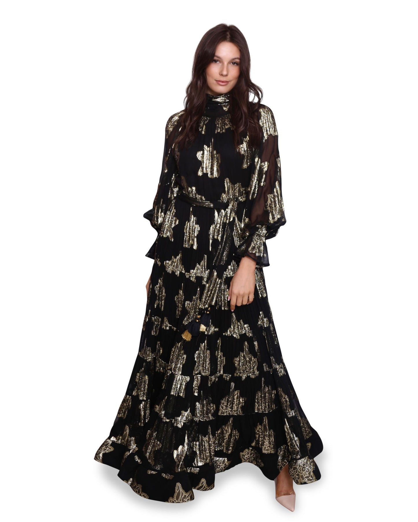 Black Gold Foil Evening Gown