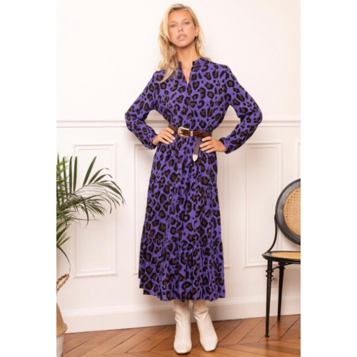 Leopard Print Purple Maxi Dress