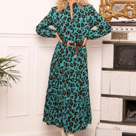 Leopard Print Blue Maxi Dress