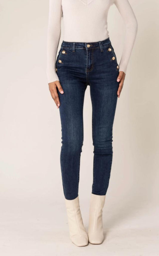 Nina Carter Dark Blue Jeans With Gold Buttons