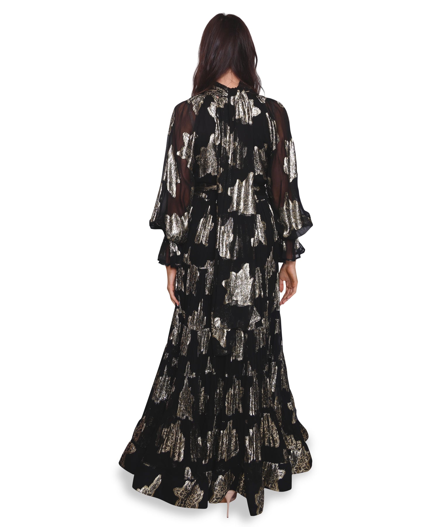 Black Gold Foil Evening Gown