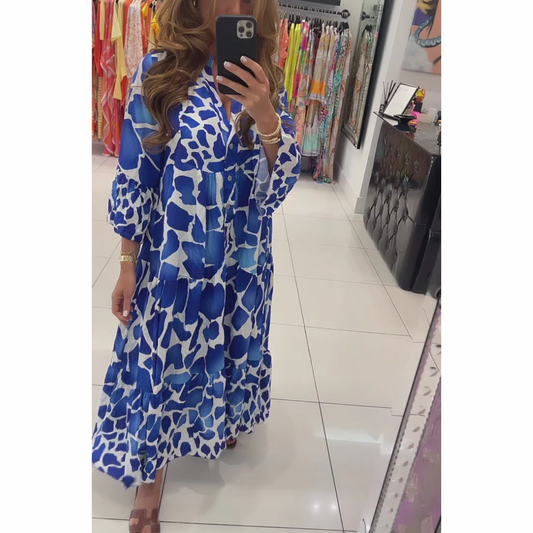 Blue Giraffe Print Dress