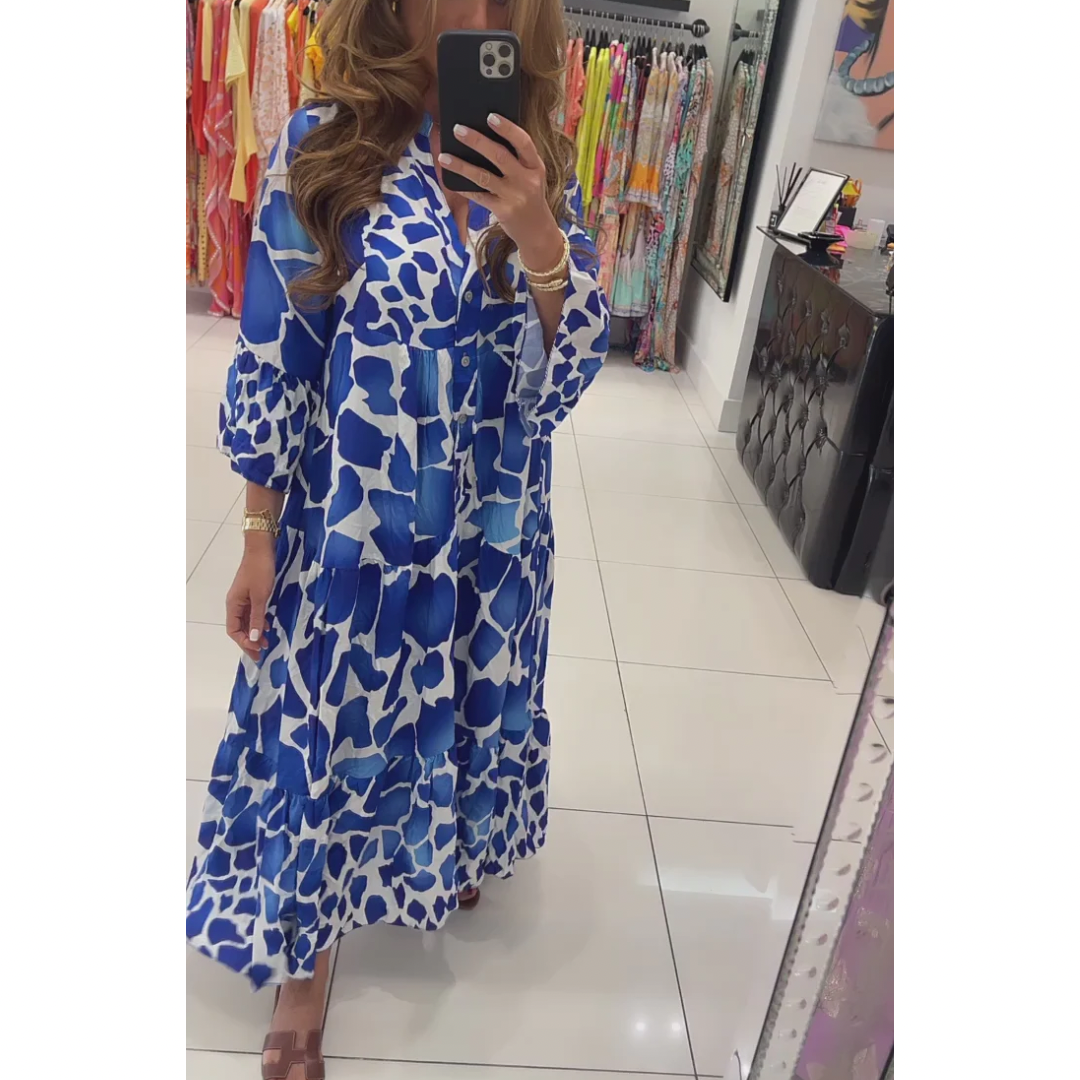 Blue Giraffe Print Dress – By Adiva
