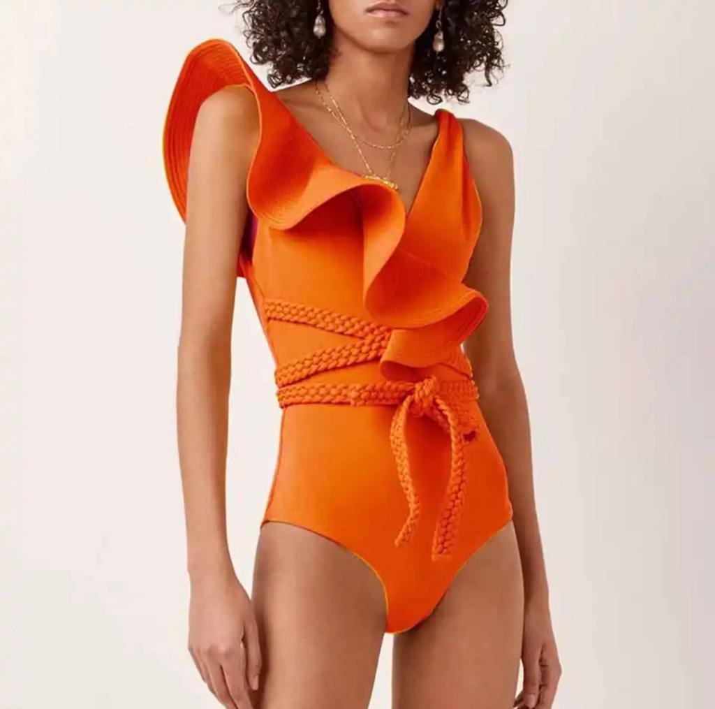 Orange Frill One Piece Swimsuit