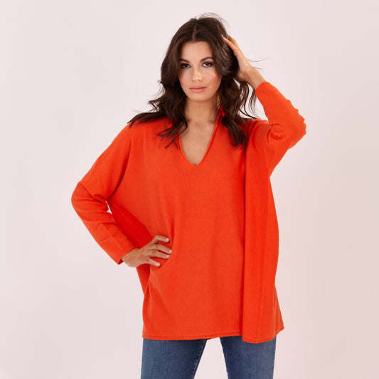 V Neck Long Jumper Orange