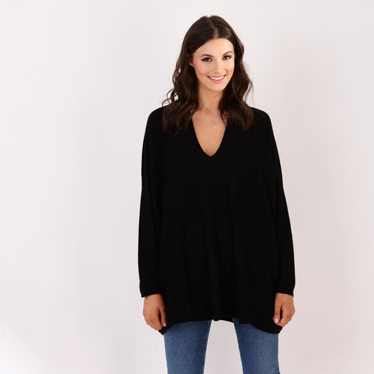 V Neck long Jumper Black