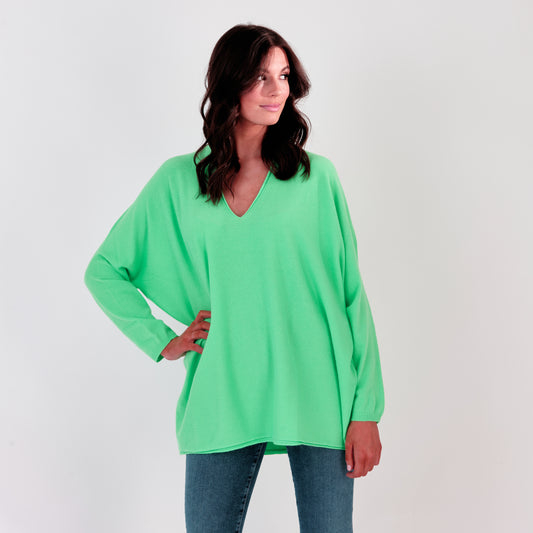 V Neck Long Jumper Green