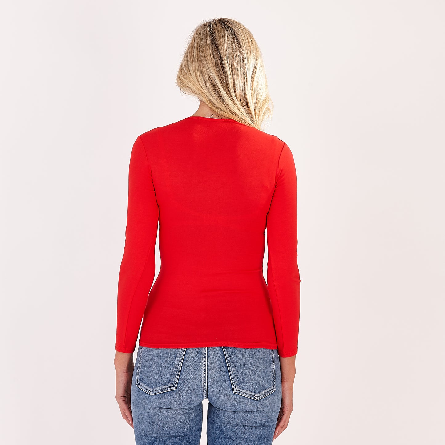 Red Sylvia V Neck Long Sleeved Top