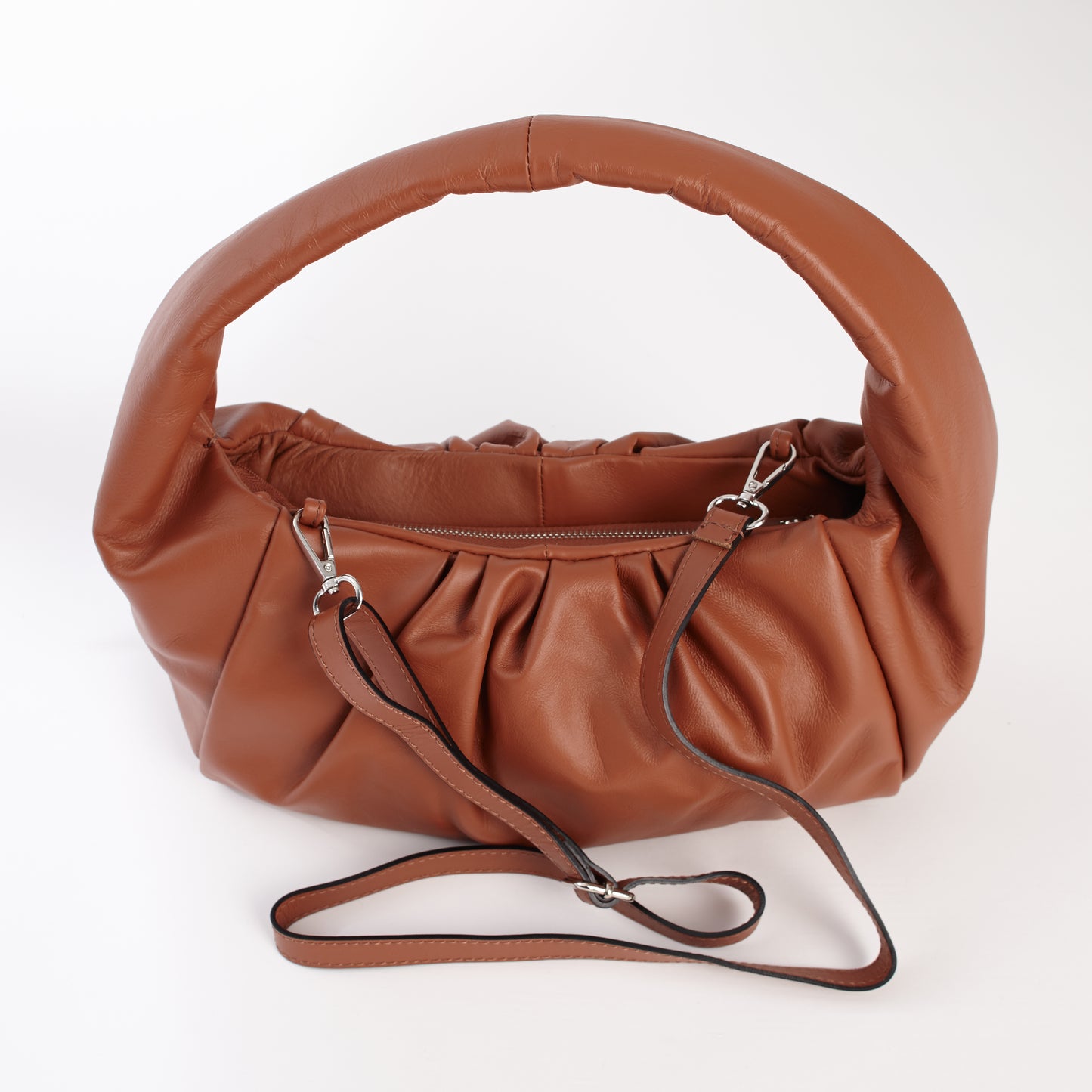 Tan Leather Shoulder Pouch Style Bag