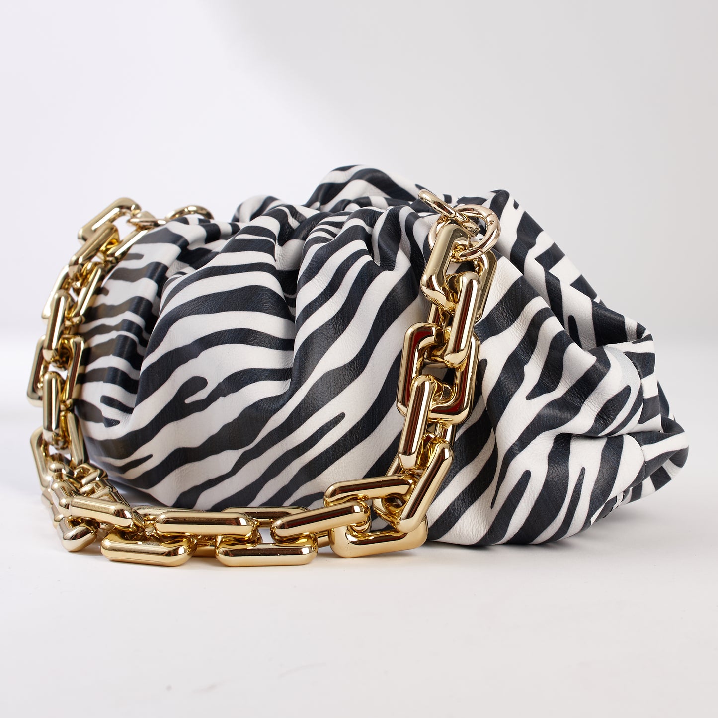 Zebra Print Leather Pouch Chain Bag