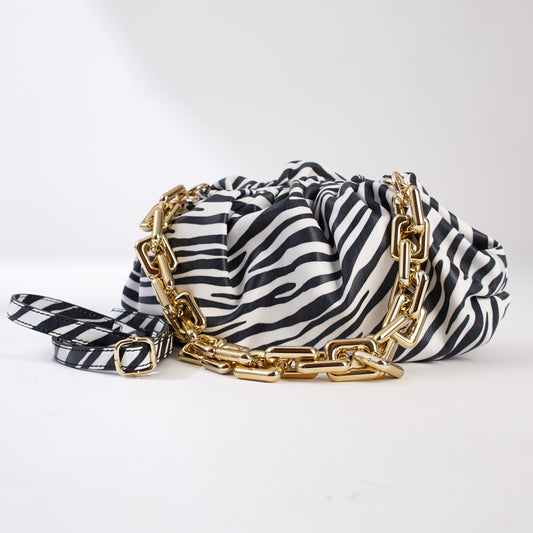 Zebra Print Leather Pouch Chain Bag