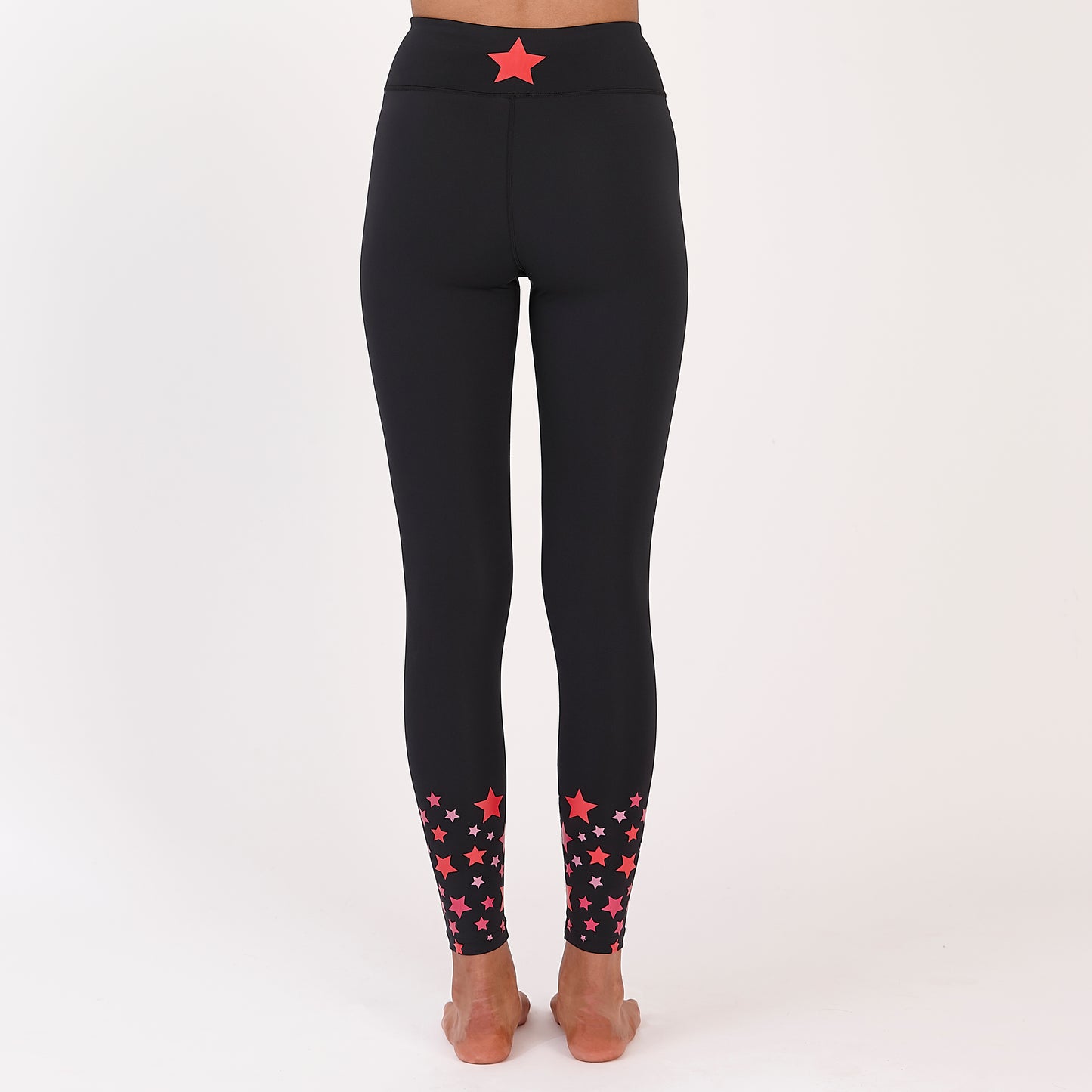 Black Gym Leggings With Pink & Red Ankle Stars