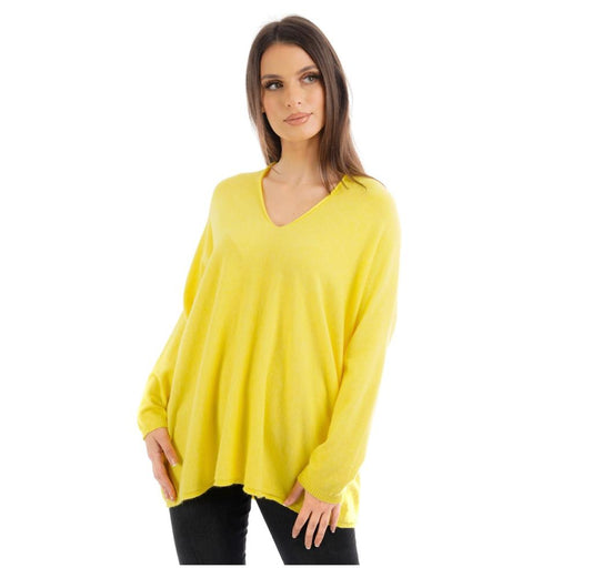V Neck Long Jumper Yellow